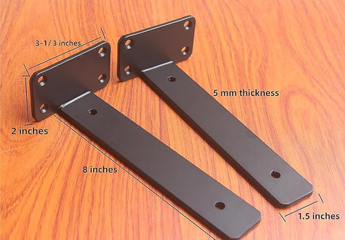2 Pack - 8 inch Black Hidden L Shelf Bracket Iron Floating Shelf Brackets - Image 2