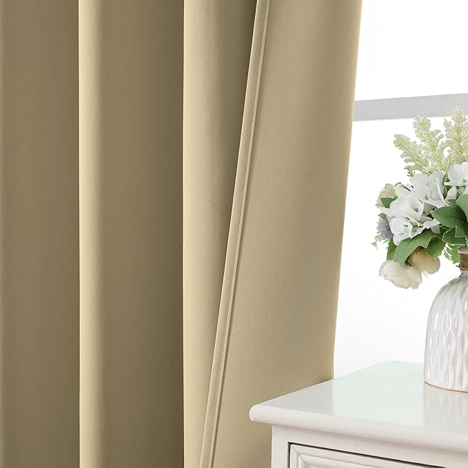 CUCRAF Beige Blackout Curtains Customize, Rod Pocket Room Darkening Curtain - Image 6