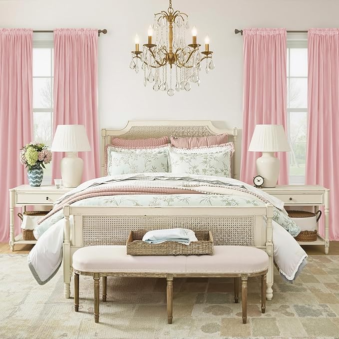 NICETOWN Baby Pink Velvet Curtains 84 inch Long 2 Panels - Image 3