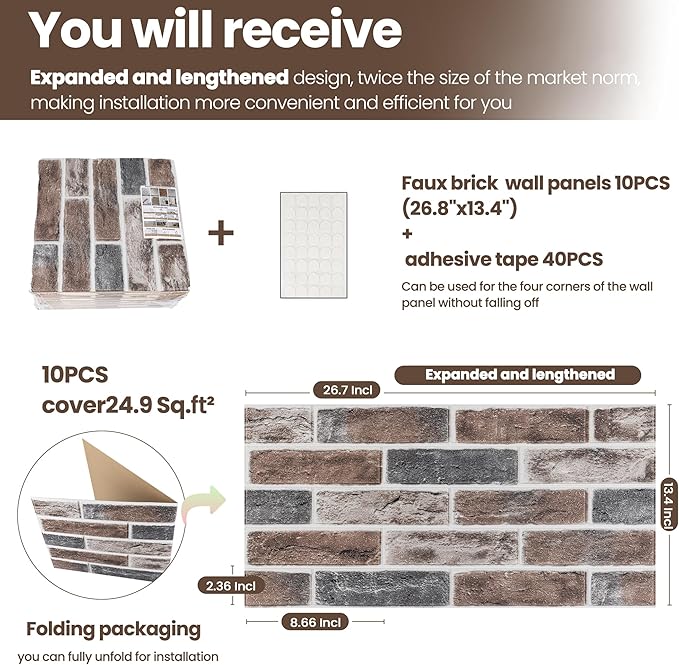 20 PCS 3D Wall Panels Brick Peel and Stick 26.7"x13.4" - Image 5
