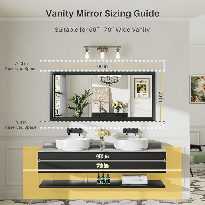 Briivue 60x28 Inch Black Bathroom Mirror - Image 2