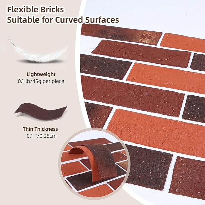 76pcs Red Thin Brick Veneers, Curlable Red Brick Tiles, DIY Accent Walls - Image 3