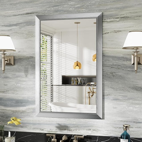 24x36 Inch Brushed Silver Bathroom Mirror by Briivuemodernmirrors