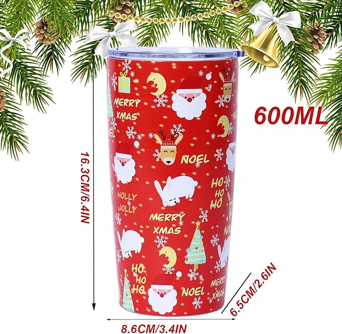 Water Cup, Christmas Tumbler, 20oz Christmas Theme Pattern Coffee Tumbler Stainless Steel Vacuum Insulated Coffee Mugs for Home Office Sport Party