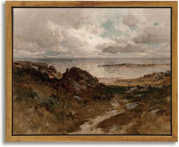 InSimSea Framed Canvas Wall Art Vintage Decor, Seaside Path Wilderness by InSimSeaArt