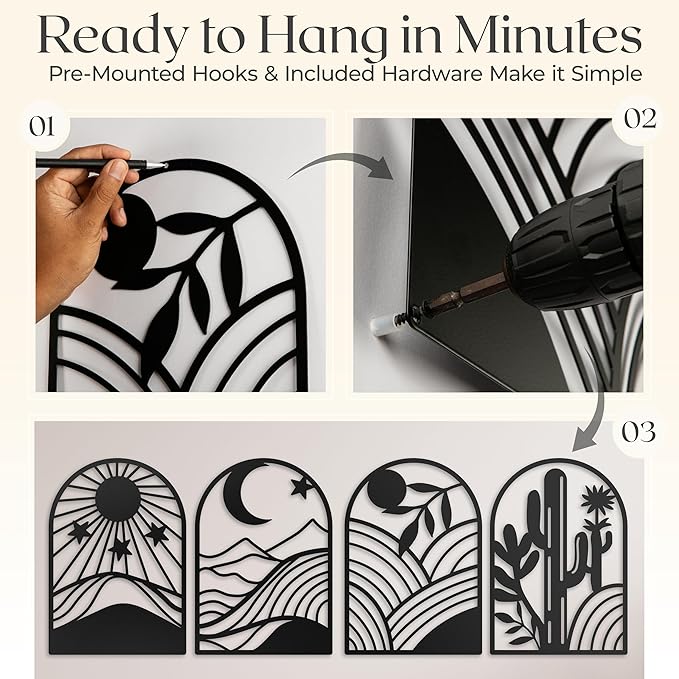 GALLERY GRACE Metal Wall Art Decor – 11" x 16", Office – Boho Minimalist Black - Image 4