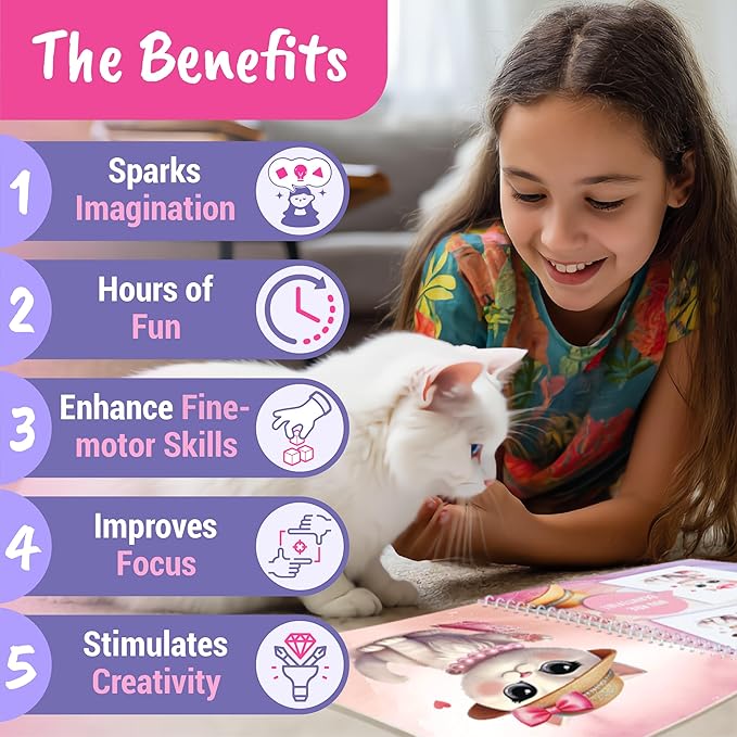 Sticker Dress Up Kitten - Kids Activity Book Learn Fashion Design for Kitten with Guides and 270+ Reusable Stickers. Christmas Gift for Girls Ages 5,6,7,8