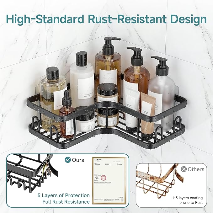 Veken Corner Shower Caddy 5-Pack, Advanced Rustproof Design, No Drilling - Image 3