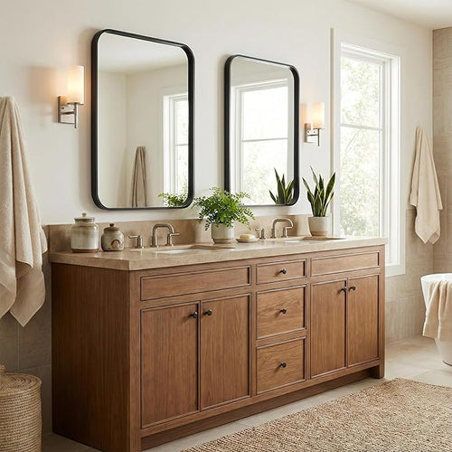 2-Pack 24x36 Inch Matte Black Bathroom Vanity Mirrors | Flush Mount Deep Set - Image 2