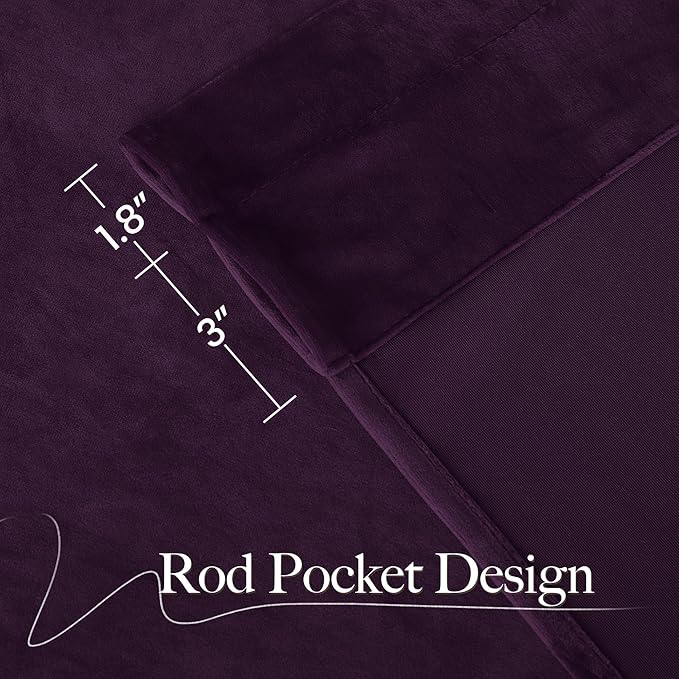 NICETOWN Purple Blackout Velvet Curtains 84 inch Long, Dark Purple - Image 3