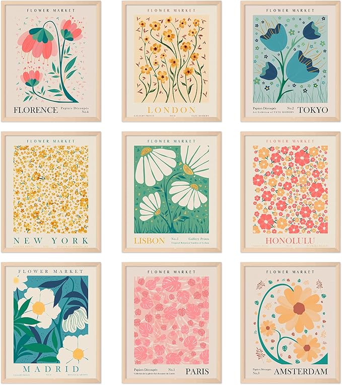 AnyDesign 9 Pcs Flower Market Decoration Matisse Wall Art Prints Floral Art by AnyDesign