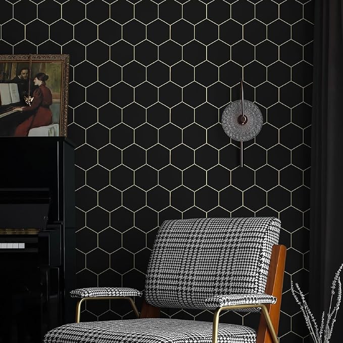 Black and Gold Wallpaper Geometric Peel and Stick Wallpaper - Image 7