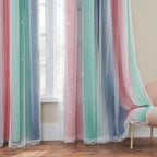 XiDi Curtains for Bedroom Decor, Rainbow Pinkgreen grey52/54 - Image 4
