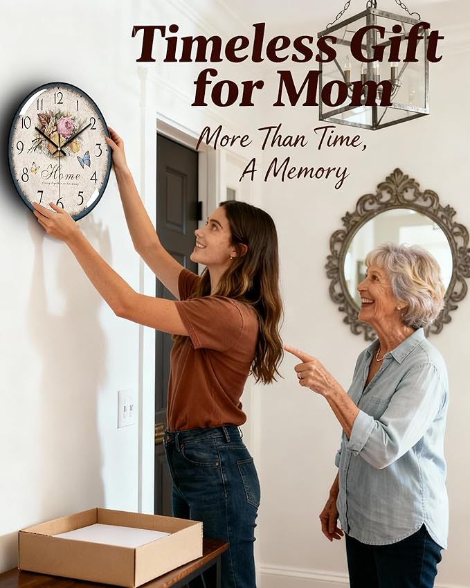 Decorative Wall Clock Battery Operated, 12-Inch Retro Vintage Floral Butterfly - Image 4