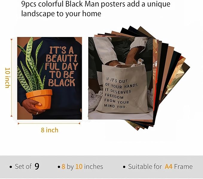 Black Culture Wall Art Set of 9, Living Room, Neutral Color Home Decor - Image 2