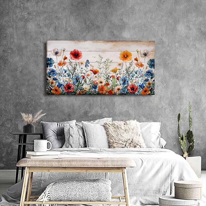 Rustic Wildflower Wall Art for Living Room Farmhouse Colorful Floral Picture - Image 4