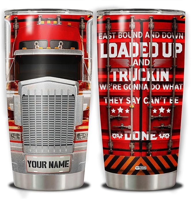 WAZONE Personalized Truckers Coffee Tumbler Custom Name Travel Mug Stainless Steel Insulated Cup 20oz 30oz Decor Gifts For Dad Truck Lovers Drivers Men Trucker Driver On Christmas Birthday