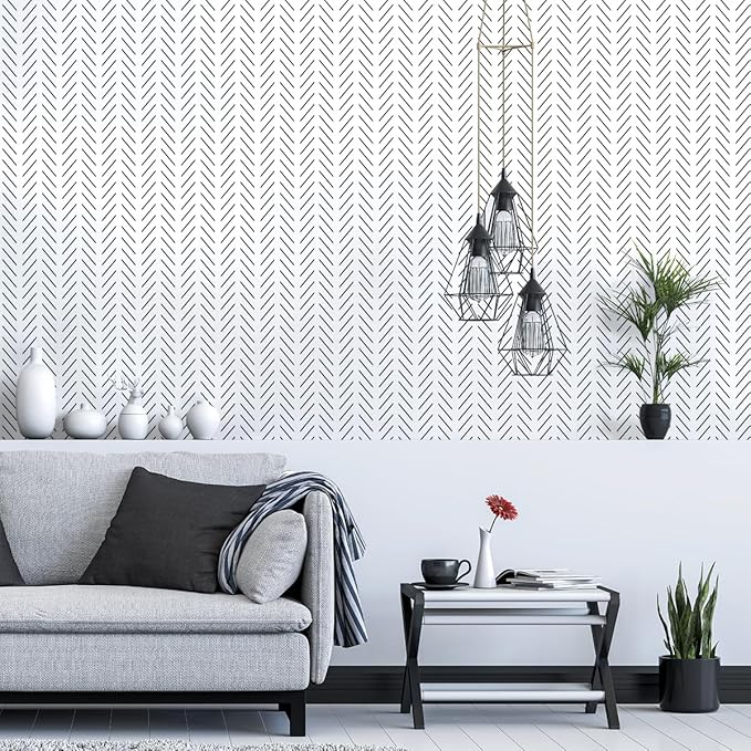 Erfoni Black and White Peel and Stick Wallpaper Modern Herringbone Contact - Image 9