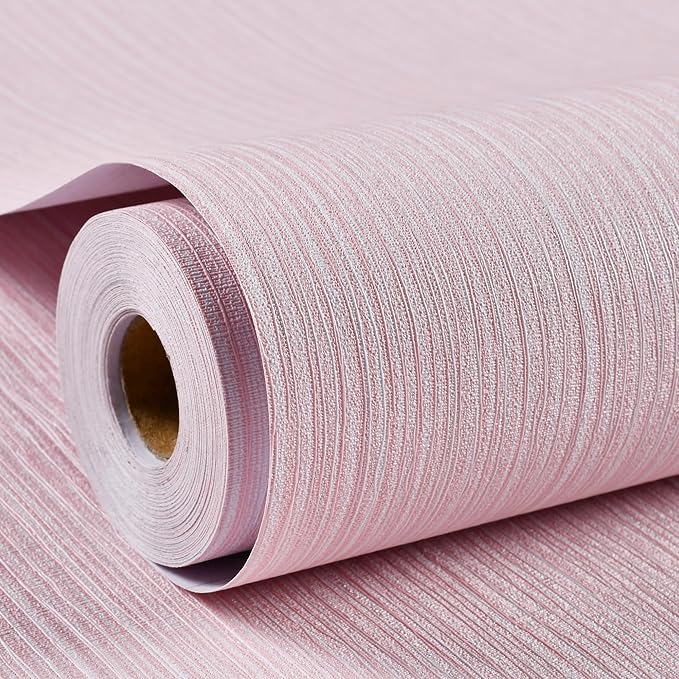 Haimin Grasscloth Wallpaper Textured 24in X 393in Fabric Contact Paper Pink by HaiminHomeDecorWallpaper