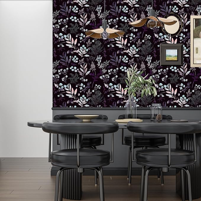 Laatse Vintage Purple Wallpaper Peel and Stick Dark Floral Wallpaper 17.5'' x - Image 5
