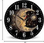 Mxocom Crescent Moon Wall Clock Boho Chic Golden Sun Ethnic Retro Night Black - Image 8