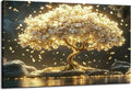 Large Tree of Life Canvas Wall Art Abstract Gold Tree Mountain Lake Decor by TXNXFKSUWallArt