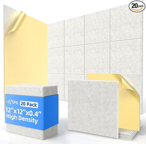 20 Pack Acoustic Panels with Self Adhesive, Soundproof Wall Panels, Square by NEPIS