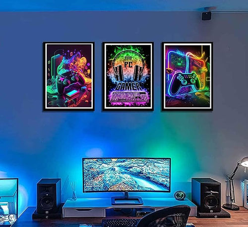 3Pcs Cool Gaming Wall Art Retro Video Gamer watercolor Posters Pictures - Image 2