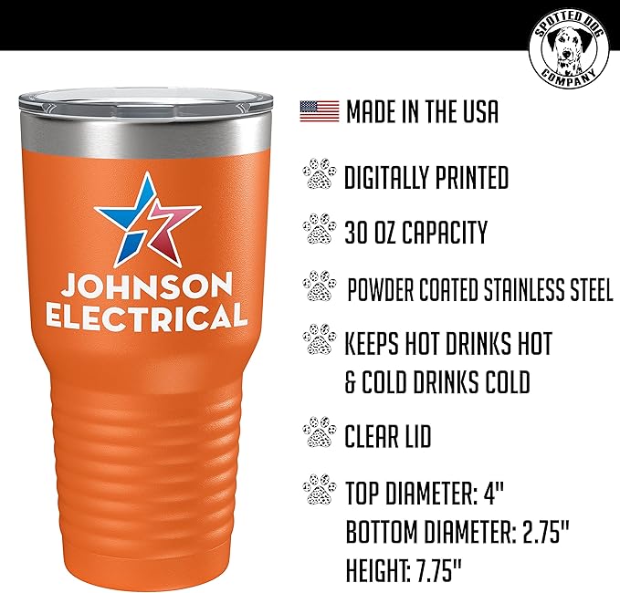 Personalized 30oz (17 Colors) Printed Insulated Stainless Steel Powder Coated Tumbler with Lid - Custom Bulk Promotional Items with your Logo - Bulk Company Small Business Party Favors (Orange)