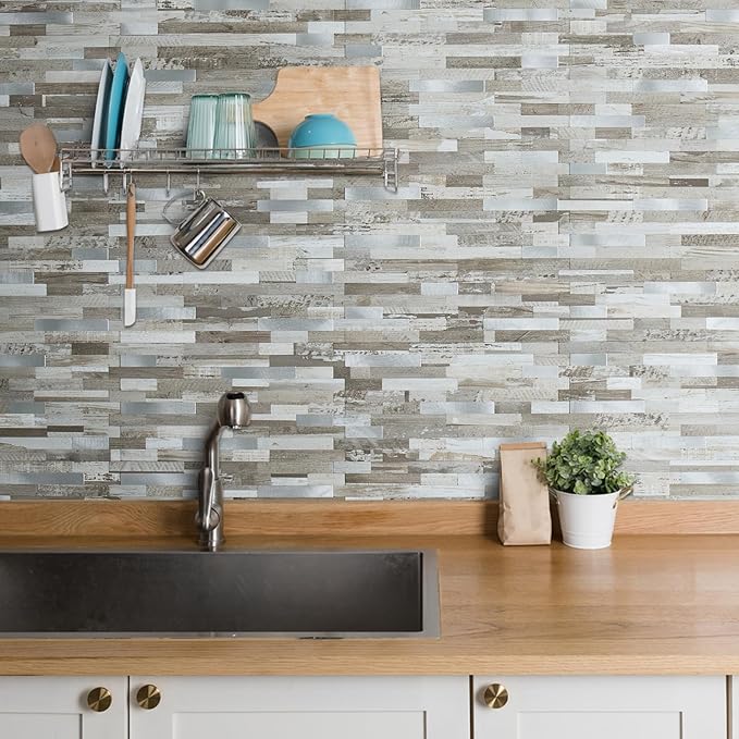AULIGET 20 Sheets Peel and Stick Backsplash, Coffee & Brown Wood Look PVC Mixed - Image 4