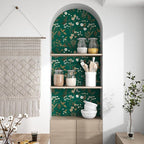 Laatse Dark Floral Wallpaper Peel and Stick 17.5in x393in Vintage Green Gold - Image 5