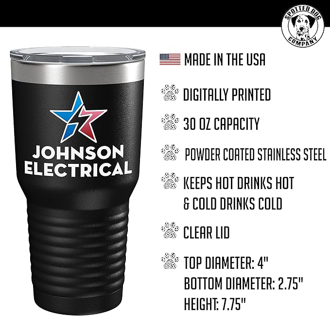 Personalized 30oz (17 Colors) Printed Insulated Stainless Steel Powder Coated Tumbler with Lid - Custom Bulk Promotional Items with your Logo - Bulk Company Small Business Party Favors (Black)