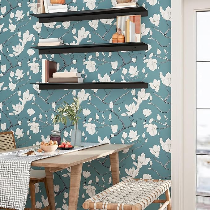 Laatse Vintage Floral Wallpaper Peel and Stick Blue Floral Contact Paper - Image 3