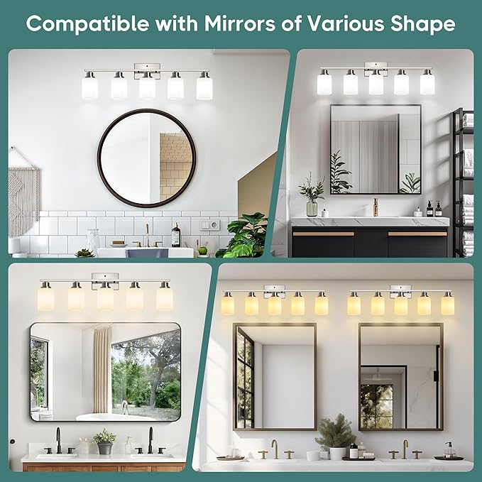 Ascher Bathroom Light Fixtures, 5-Light Vanity Light Over Mirror, Brushed - Image 9