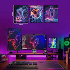 Cool Soccer Gaming Wall Art Set of 3, Neon Video Gamer Canvas Pictures - Image 3
