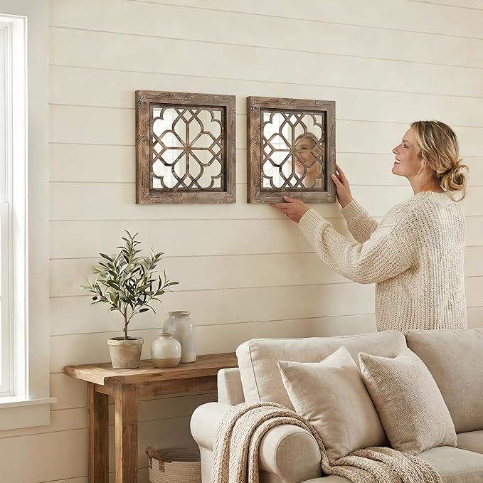 Boho Wall Mirror Decor, Square Shatterproof Vintage Style Mirrors - Image 5