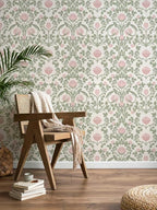 YXTII 590.5" × 17.3" Floral Wallpaper Peel and Stick Pink and Green Wallpaper by YXTII