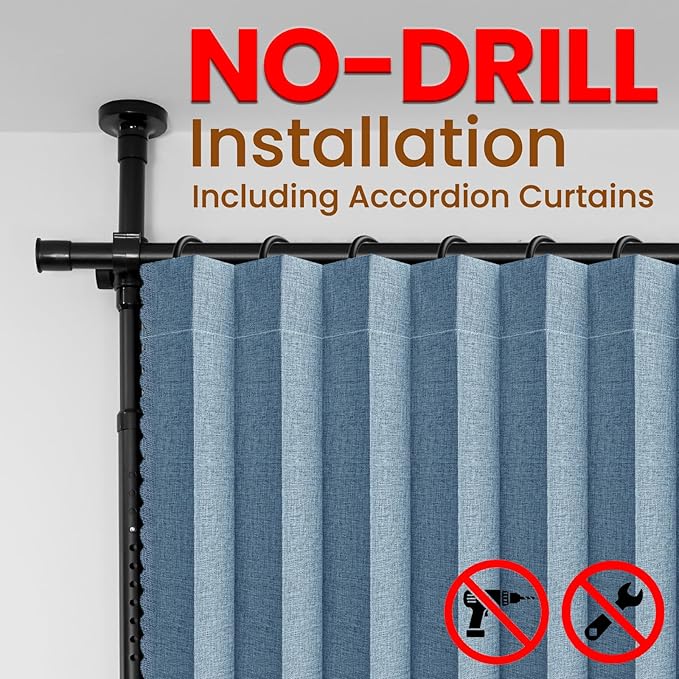 100% Blackout Room Divider Curtains Sets Blue 1 Panel W100 x L96in No Drill - Image 3