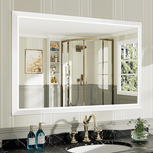 48x32 Inch White Bathroom Mirror by Briivuemodernmirrors