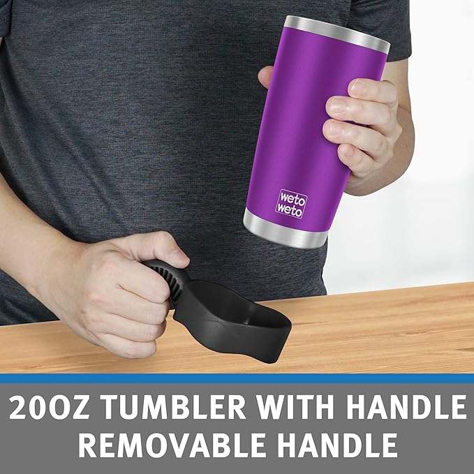 WETOWETO 20oz Tumbler with 2 lids and 2 straws, Stainless Steel Vacuum Insulated Water Coffee Tumbler Cup, Double Wall Powder Coated Spill-Proof Travel Mug Thermal Cup (Purple, 1 Pack)