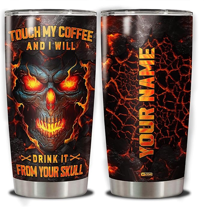 WAZONE Personalized Skull Tumbler with Lid Custom Name Hologram Flower 20oz 30oz Travel Mug Stainless Steel Insulated Cup Gift for Women Men Friends Skull Lover Present on Christmas Birthday