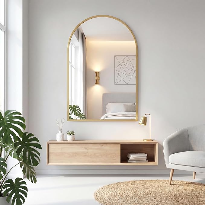OLIXIS 26x38 Inch Arched Gold Bathroom Mirror - Image 6