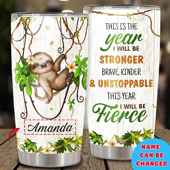 WAZONE Personalized Sloth Tumbler With Lid 20oz 30oz Stainless Steel Double Wall Vacuum Coffee Travel Mugs Birthday Christmas Insulated Cup Sayings Motivational Gift For Women Friends Girls