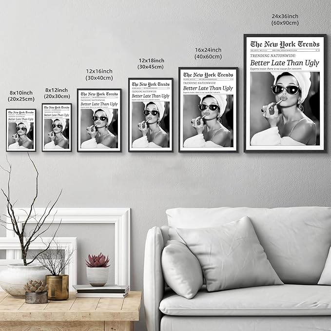 Framed Better Late Than Ugly Wall Decor Vintage Newspaper Wall Art Black and - Image 3