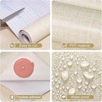 Amiya Grasscloth Cream Wallpaper Peel and Stick Beige Faux Fabric Linen Contact - Image 6