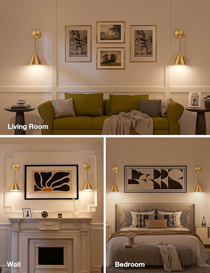 NIORSUN Brushed Gold Battery Operated Wall Sconce Set of 2, 5200mAh Dimmable - Image 3