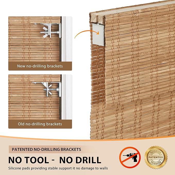 LazBlinds No Tools No Drill Cordless Bamboo Roman Shades, Light Filtering - Image 3
