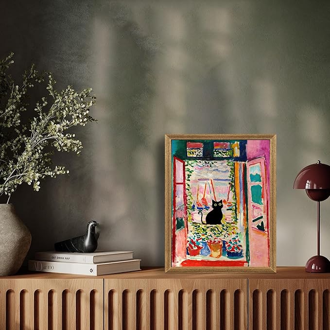 Fantasy Artists Henri Matisse Cat Wall Art, Framed Open Window Black Cat Canvas - Image 4