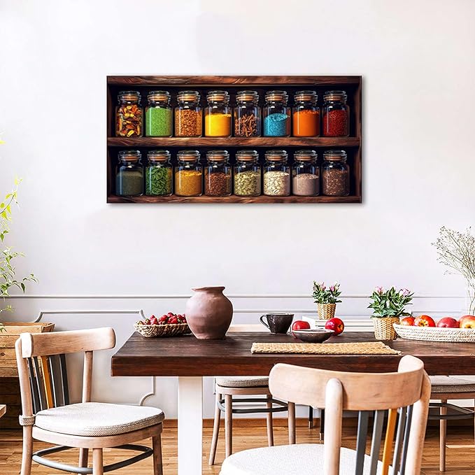 Colorful Kitchen Wall Art Mason Jar Spices Pictures Dining Room Wall Decor - Image 5