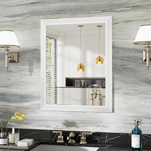 24x30 Inch White Bathroom Mirror by Briivuemodernmirrors